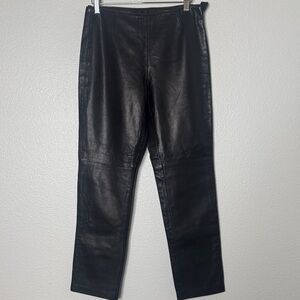 Hugo Buscati Genuine Leather Black Straight Leg Pants Size 6 Inseam 28.5” VTG
